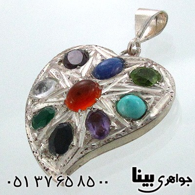 گردنبند چند جواهر عقیق یمنی و فیروزه طرح قلب