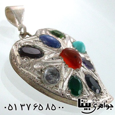 گردنبند چند جواهر عقیق یمنی و فیروزه طرح قلب