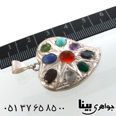 گردنبند چند جواهر عقیق یمنی و فیروزه طرح قلب