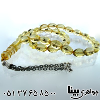 تسبیح کهربا پودری حشره ای زلال درشت