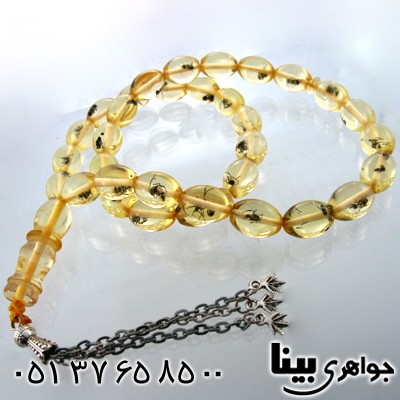تسبیح کهربا پودری حشره ای زلال درشت