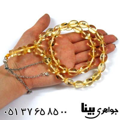 تسبیح کهربا پودری حشره ای زلال درشت