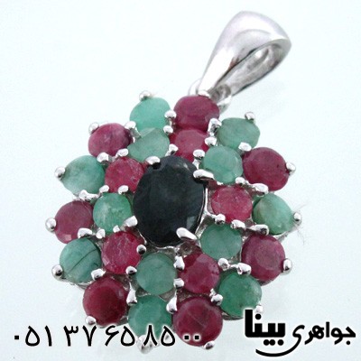 گردنبند چند جواهر زمرد و یاقوت زنانه درشت