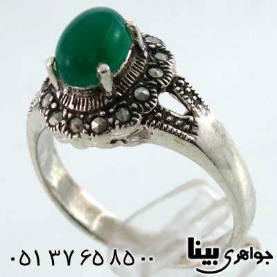 انگشتر عقیق سبز مارکازیت زنانه طرح گل