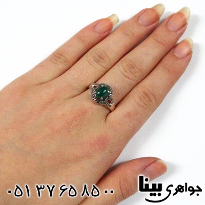 انگشتر عقیق سبز مارکازیت زنانه طرح گل