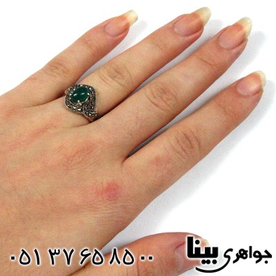 انگشتر عقیق سبز مارکازیت زنانه طرح موج