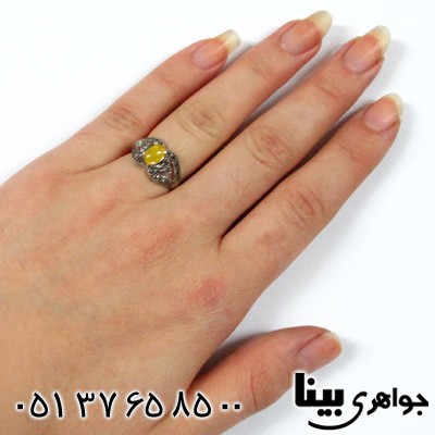 انگشتر عقیق شرف الشمس زنانه بیضی گلبرگ