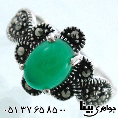 انگشتر عقیق سبز زنانه طرح شکوفه زیبا