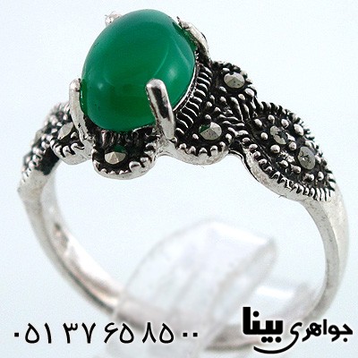 انگشتر عقیق سبز زنانه طرح شکوفه زیبا