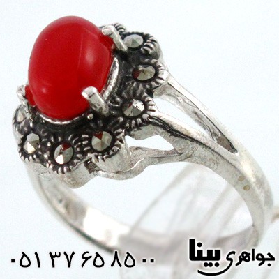 انگشتر عقیق قرمز زنانه بیضی طرح خاتون زیبا