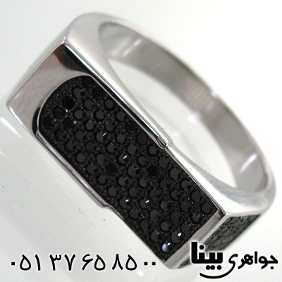 انگشتر عقیق سیاه (اونیکس) میکروستینگ مردانه مستطیلی