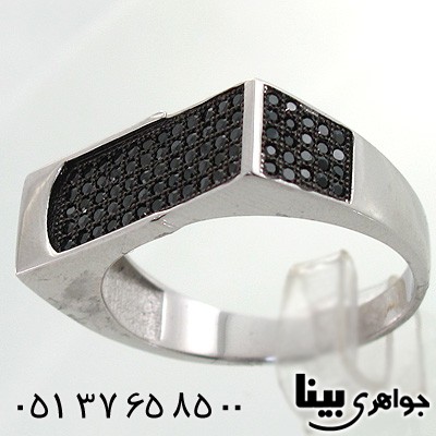 انگشتر عقیق سیاه (اونیکس) میکروستینگ مردانه مستطیلی