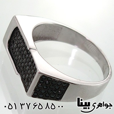 انگشتر عقیق سیاه (اونیکس) میکروستینگ مردانه مستطیلی