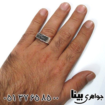 انگشتر عقیق سیاه (اونیکس) میکروستینگ مردانه مستطیلی
