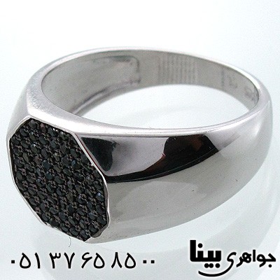انگشتر عقیق سیاه (اونیکس) مردانه شش ضلعی