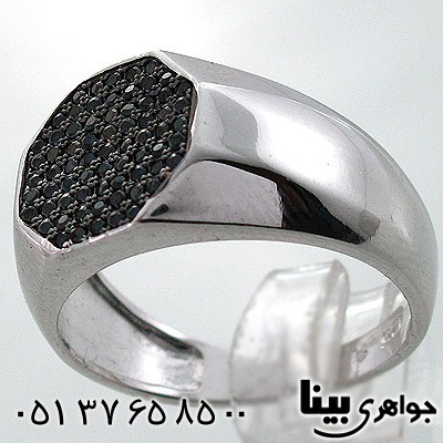 انگشتر عقیق سیاه (اونیکس) مردانه شش ضلعی