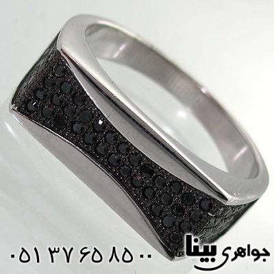 انگشتر عقیق سیاه (اونیکس) مردانه طرح مقعر