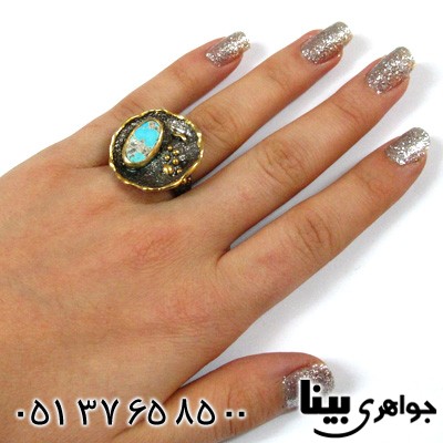 انگشتر فیروزه نیشابوری زنانه درشت طرح اعجاز