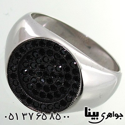 انگشتر عقیق سیاه (اونیکس) مردانه دایره میکرو ستینگ