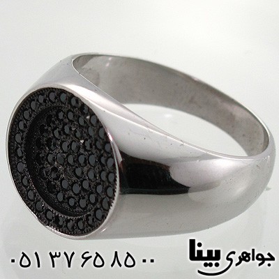 انگشتر عقیق سیاه (اونیکس) مردانه دایره میکرو ستینگ
