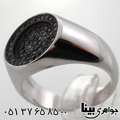 انگشتر عقیق سیاه (اونیکس) مردانه دایره میکرو ستینگ