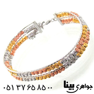 دستبند نقره النگویی پهن سه رنگ توپی