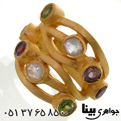 انگشتر چند جواهر آمتیست اوپال و زبرجد طرح موج درشت