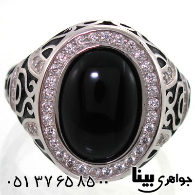 انگشتر عقیق سیاه (اونیکس) مردانه دور نگین طرح کلاسیک