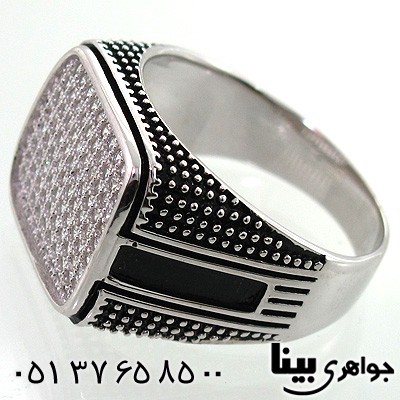 انگشتر نقره مستطیلی مردانه طرح میکرو رادیوم و سیاه قلم درشت