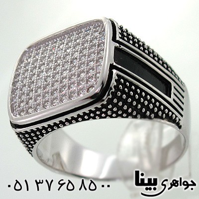 انگشتر نقره مستطیلی مردانه طرح میکرو رادیوم و سیاه قلم درشت
