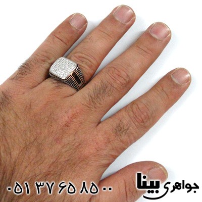 انگشتر نقره مستطیلی مردانه طرح میکرو رادیوم و سیاه قلم درشت