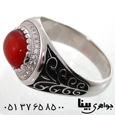 انگشتر عقیق قرمز مردانه بیضی افقی