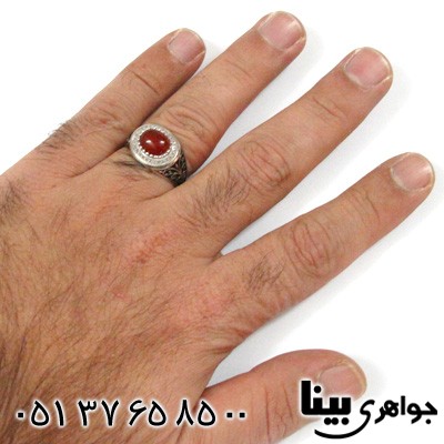 انگشتر عقیق قرمز مردانه بیضی افقی
