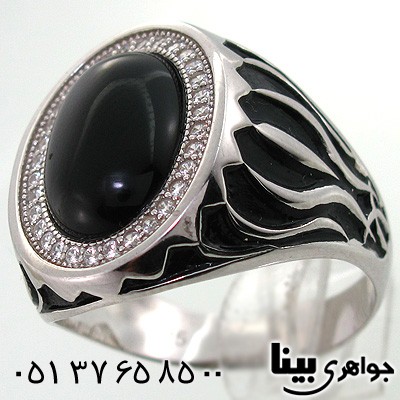 انگشتر عقیق سیاه (اونیکس) بیضی رکاب پهن کلاسیک