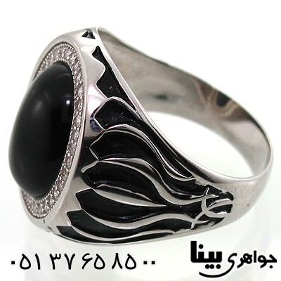 انگشتر عقیق سیاه (اونیکس) بیضی رکاب پهن کلاسیک