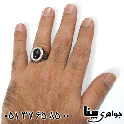 انگشتر عقیق سیاه (اونیکس) بیضی رکاب پهن کلاسیک