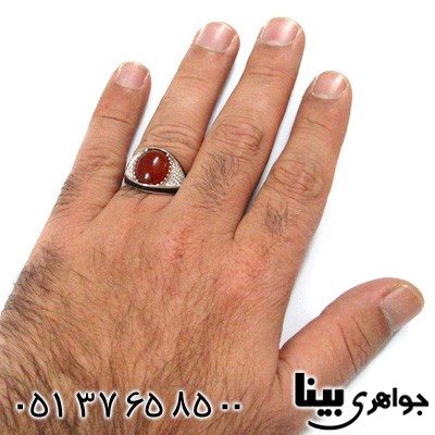 انگشتر عقیق قرمز مردانه طرح چشمی درشت