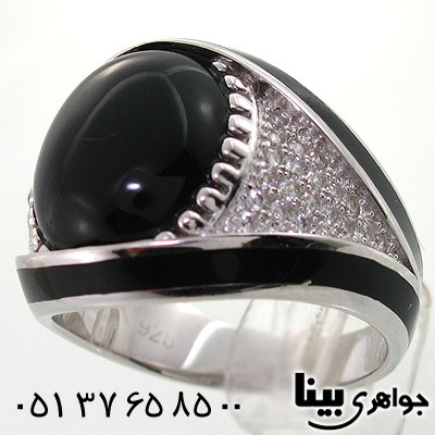 انگشتر عقیق سیاه (اونیکس) مردانه طرح چشمی درشت