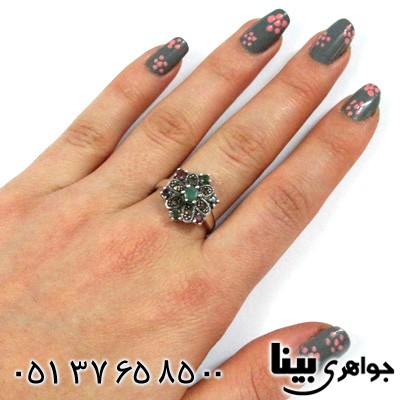 انگشتر چند جواهر زنانه زمرد و یاقوت شش ضلعی