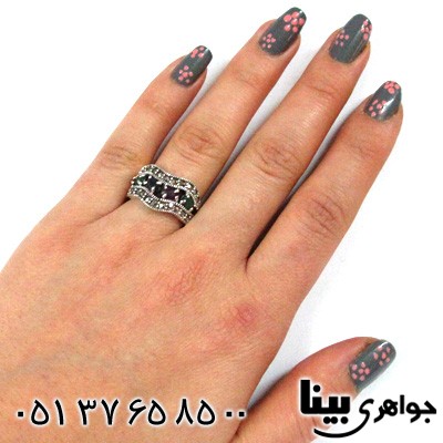 انگشتر چند جواهر یاقوت و زمرد زنانه طرح موج