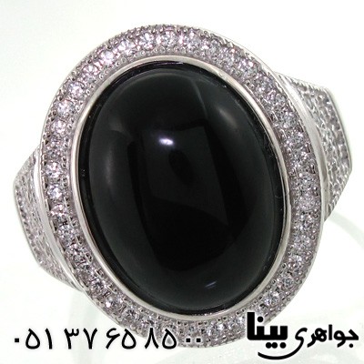 انگشتر عقیق سیاه (اونیکس) مردانه درشت نگین کاری شده