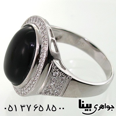 انگشتر عقیق سیاه (اونیکس) مردانه درشت نگین کاری شده