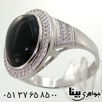 انگشتر عقیق سیاه (اونیکس) مردانه درشت نگین کاری شده