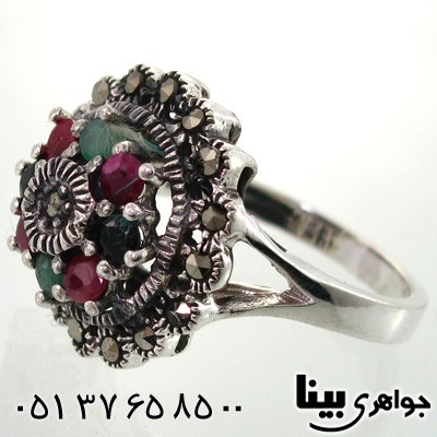 انگشتر چند جواهر یاقوت و زمرد طرح نقطه