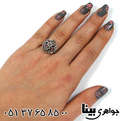 انگشتر چند جواهر یاقوت و زمرد طرح نقطه
