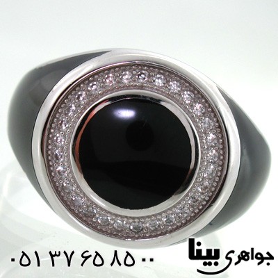 انگشتر عقیق سیاه (اونیکس) دایره مردانه نگین دار اسپرت