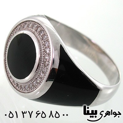 انگشتر عقیق سیاه (اونیکس) دایره مردانه نگین دار اسپرت