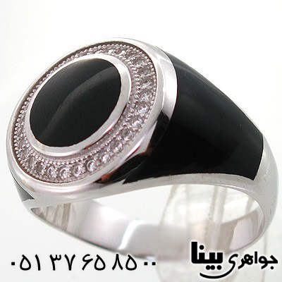 انگشتر عقیق سیاه (اونیکس) دایره مردانه نگین دار اسپرت