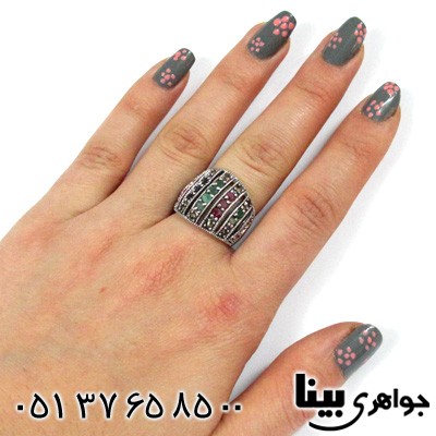 انگشتر چند جواهر زنانه زمرد و یاقوت حلقه ای پهن