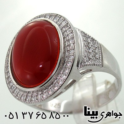 انگشتر عقیق قرمز مردانه بیضی طرح میکرو درشت
